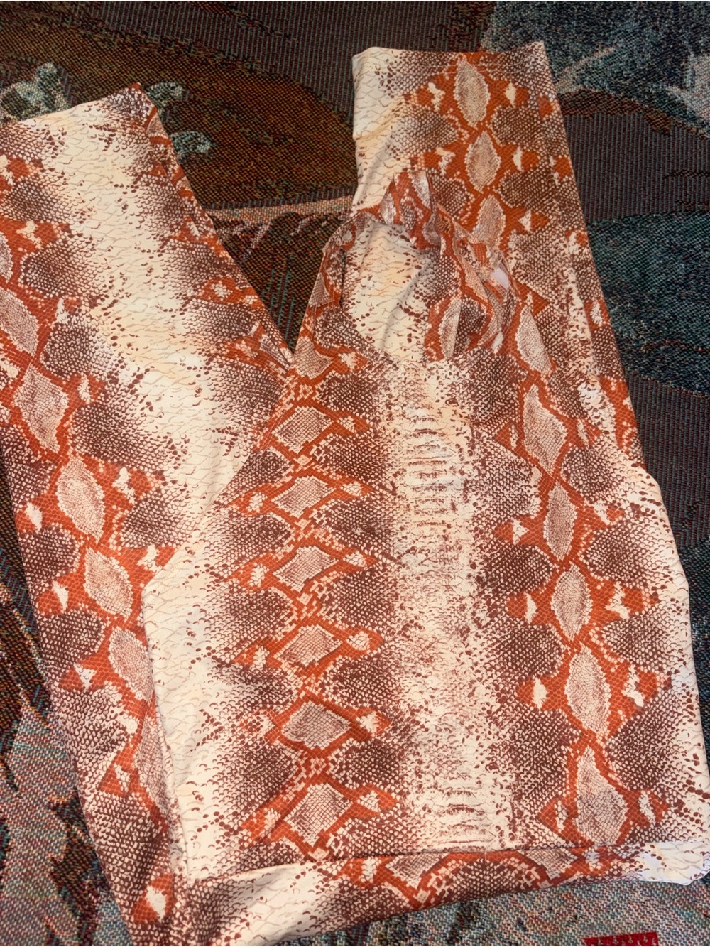 Orange and White Snake Print Bodycon Halter Jumpsuit with Amazing Stretch - Picture 3 of 5
